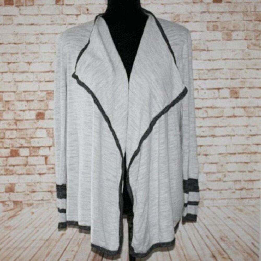 Loft Gray Striped Open Cardigan Size Small